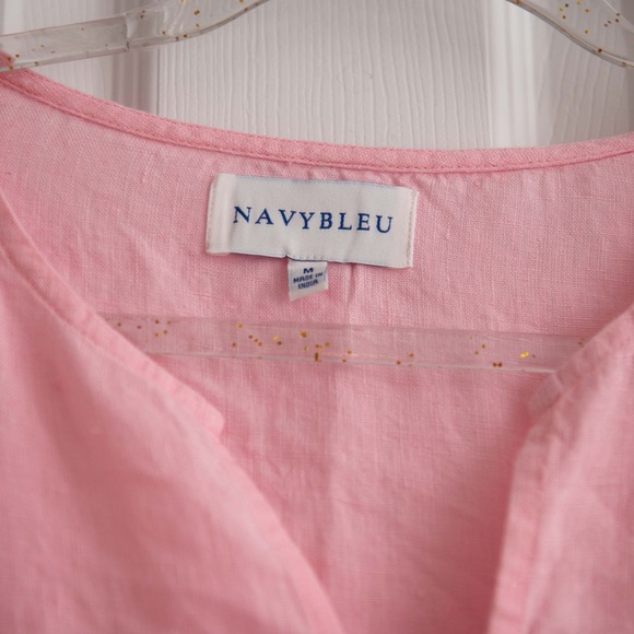 Pink 100% Linen Tunic Dress Size M Embroidered Retro 70s Print Geometric Flower - Picture 4 of 6